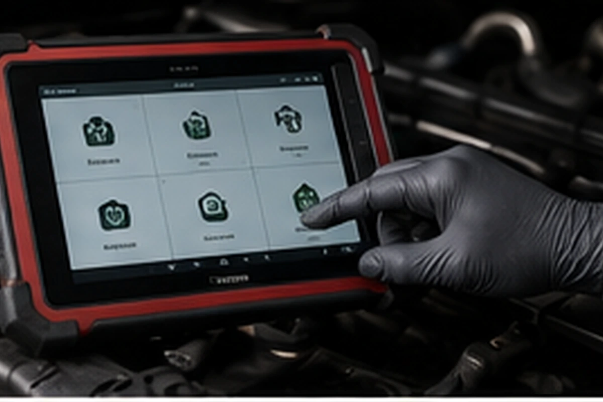 Technician reviewing vehicle diagnostic information
