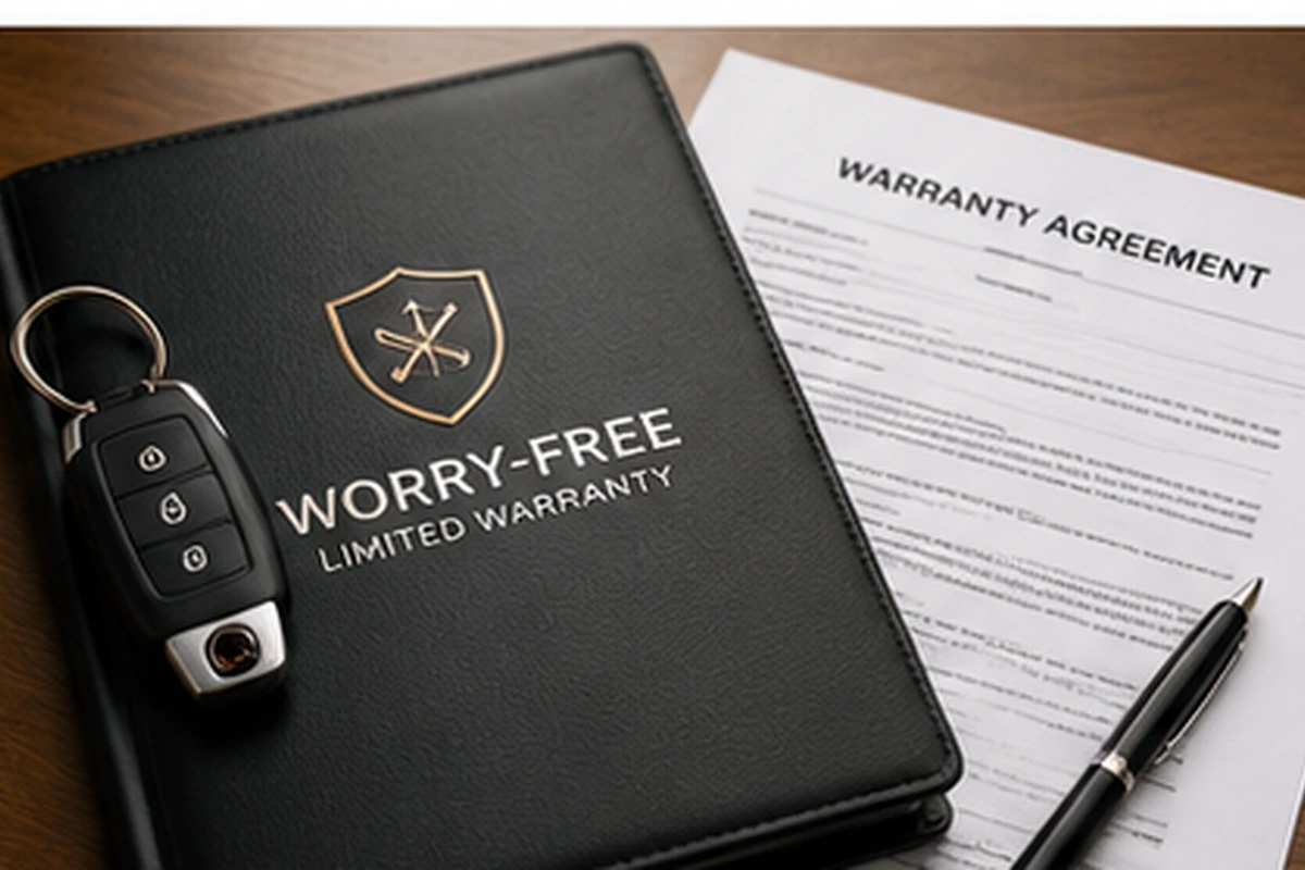 Vehicle keys beside limited warranty documents