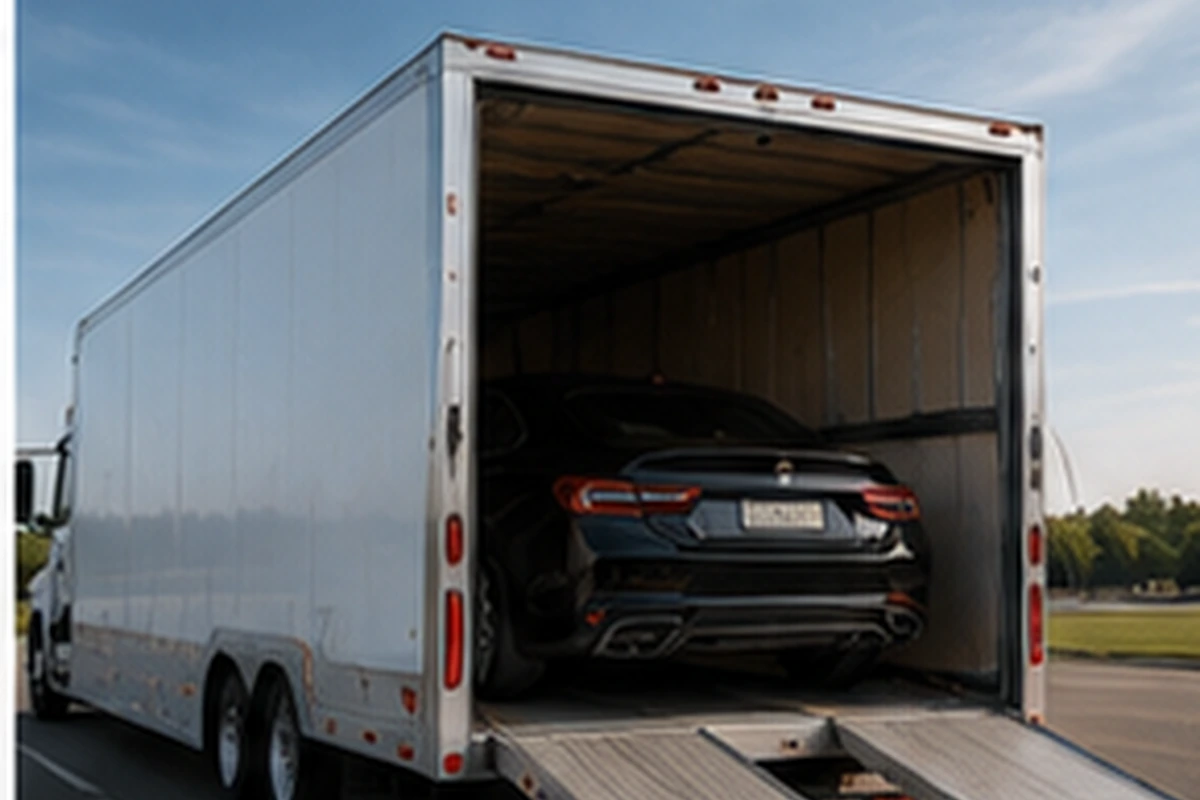 Vehicle transported inside an enclosed carrier